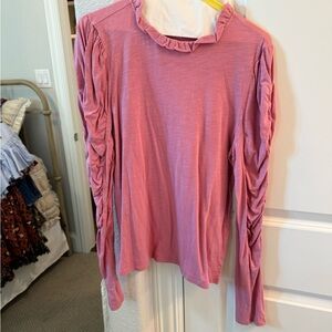 Anthropologie Mauve Ruffled Long Sleeve Blouse